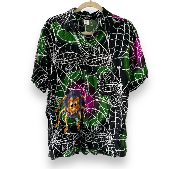 Vintage Other - Vintage Halloween Spider Black Hawaiian Shirt Men’s Size Medium RARE